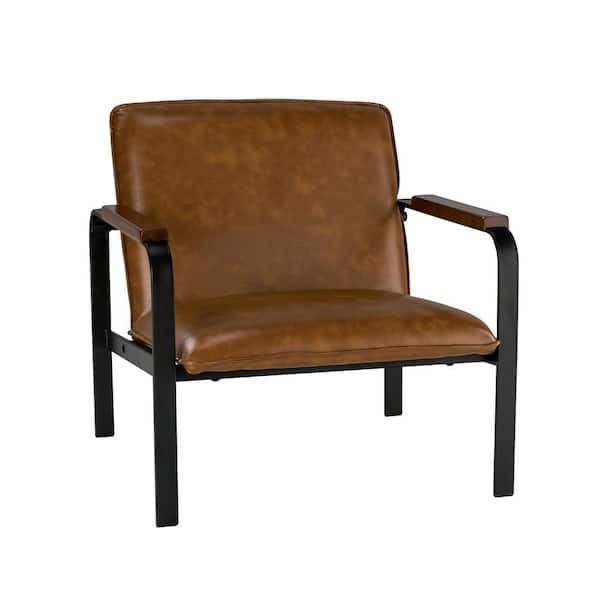 JAYDEN CREATION Chinit Antique Faux Leather Leisure Camel Chair with Metal Arms and Legs