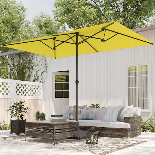 7 versus 11 foot patio umbrella Sonkuki 11 ft. x 7 ft. Steel Double-Sided Market Patio Umbrella with Large  Canopy Outdoor Table Umbrella in Yellow R-SM-330YW