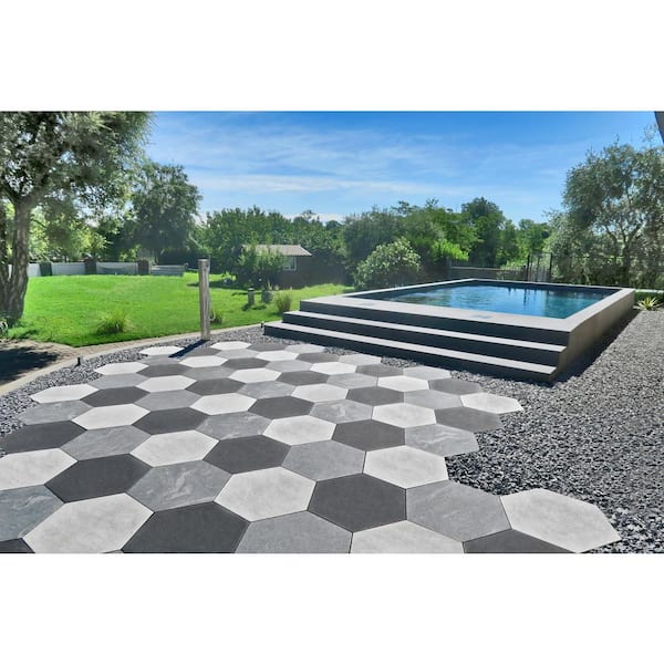 MJSI 23 in. x 20 in. x 0.75 in. Basalt Black Hexagon Porcelain Paver (12-Piece/ 28 sq. ft.)