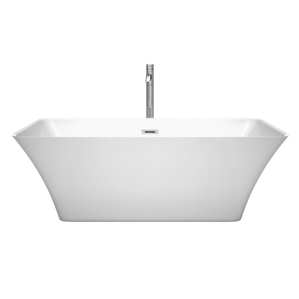 Tiffany 67'' White Acrylic Freestanding Soaking Bathtub with Chrome Faucet