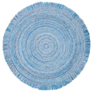 Braided Blue 4 ft. x 4 ft. Round Striped Geometric Area Rug