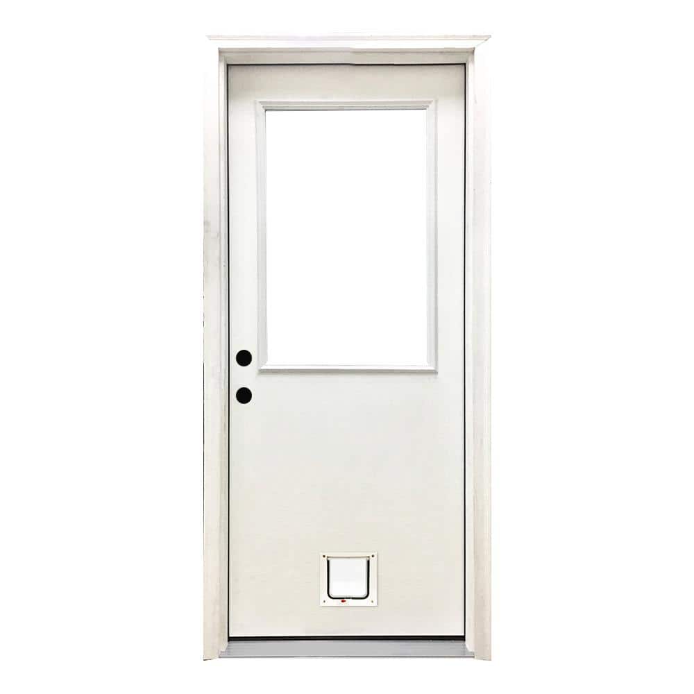 32 in. x 80 in. Reliant Series Clear Half Lite RHIS White Primed Fiberglass Prehung Front Door with Small Cat Door price history on PriceWatchPro