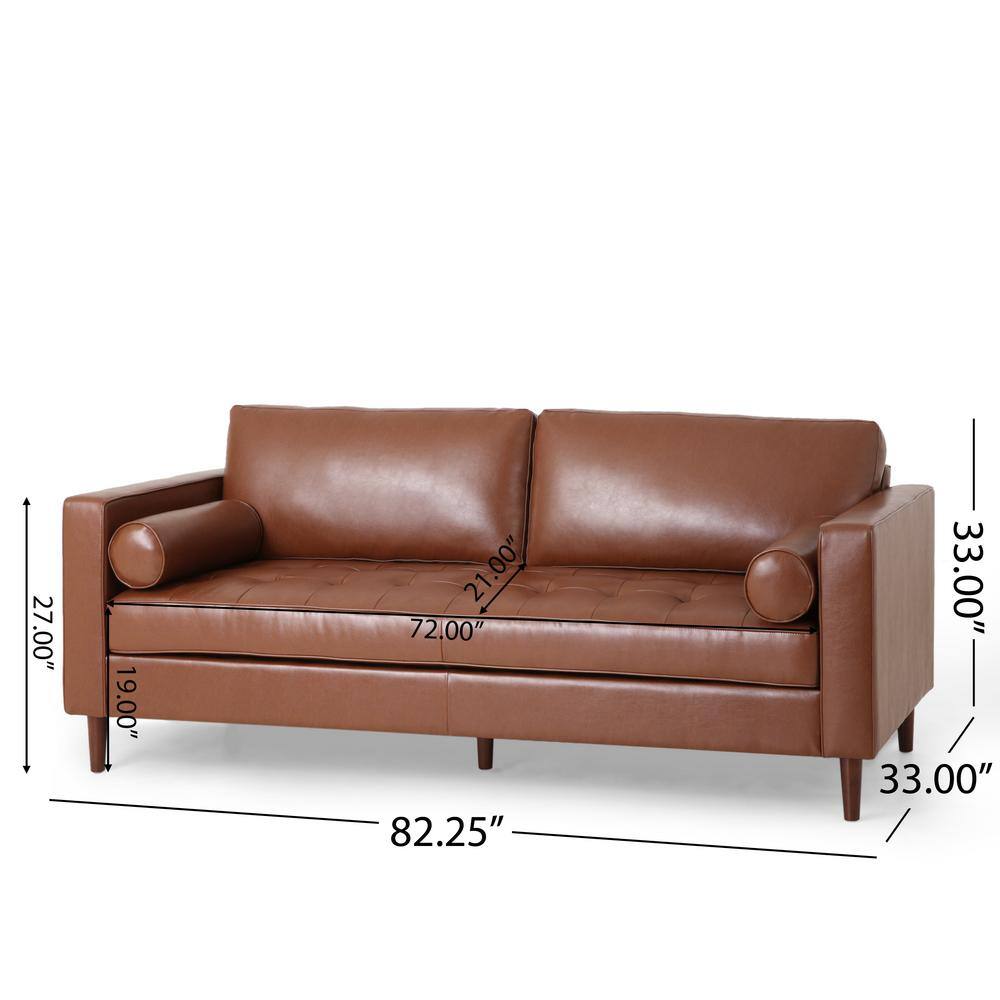 Cognac Brown Faux Leather Tufted 3-Piece Sofa and Club Chair Set