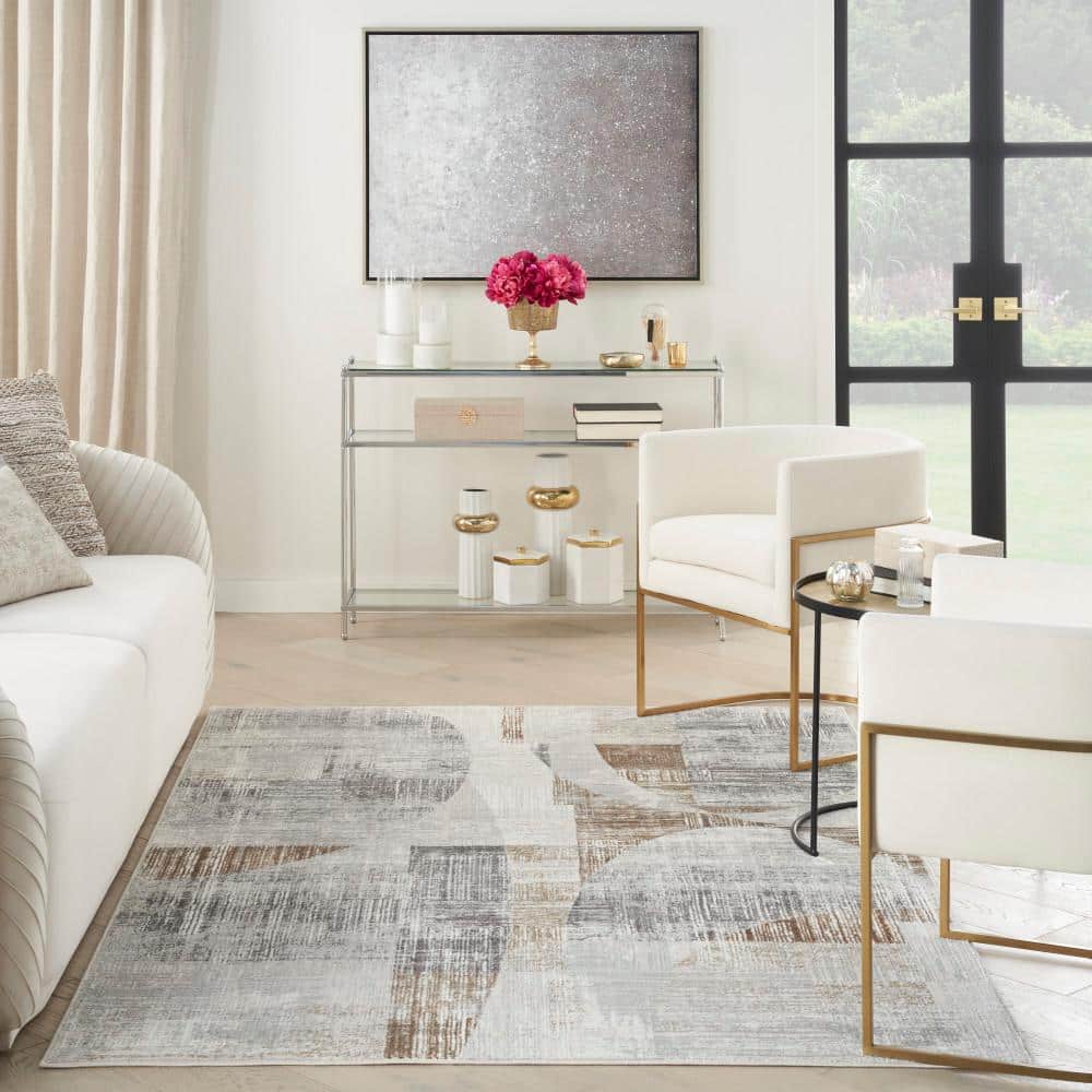 Gray Abstract Synthetic 5'3" x 7'3" Area Rug
