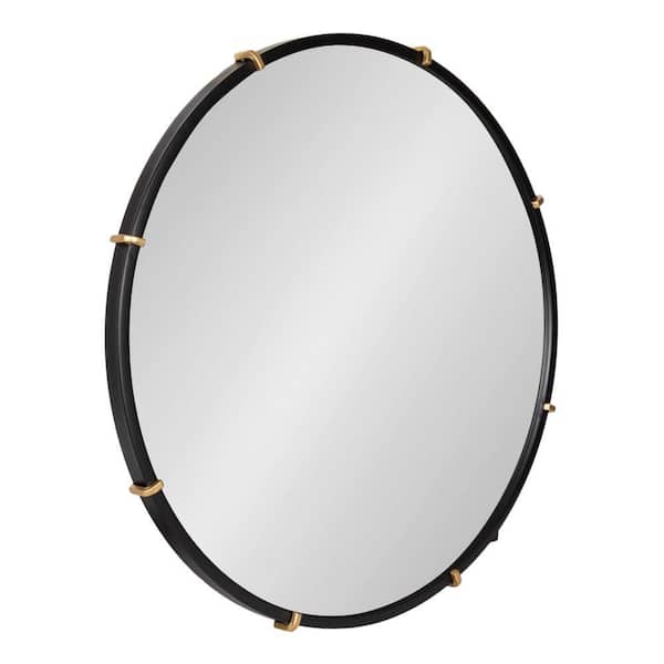 Venturi Black/Gold 27 in. W x 27 in. H Round Metal Wall Mirror