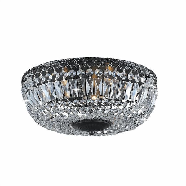 Jojospring Chloe 14 in. Antique Black Crystal Flush Mount