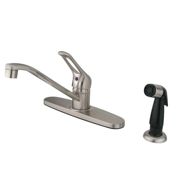 Kingston Brass Wyndham Single-Handle Standard Kitchen Faucet and Sprayer in Brushed Nickel