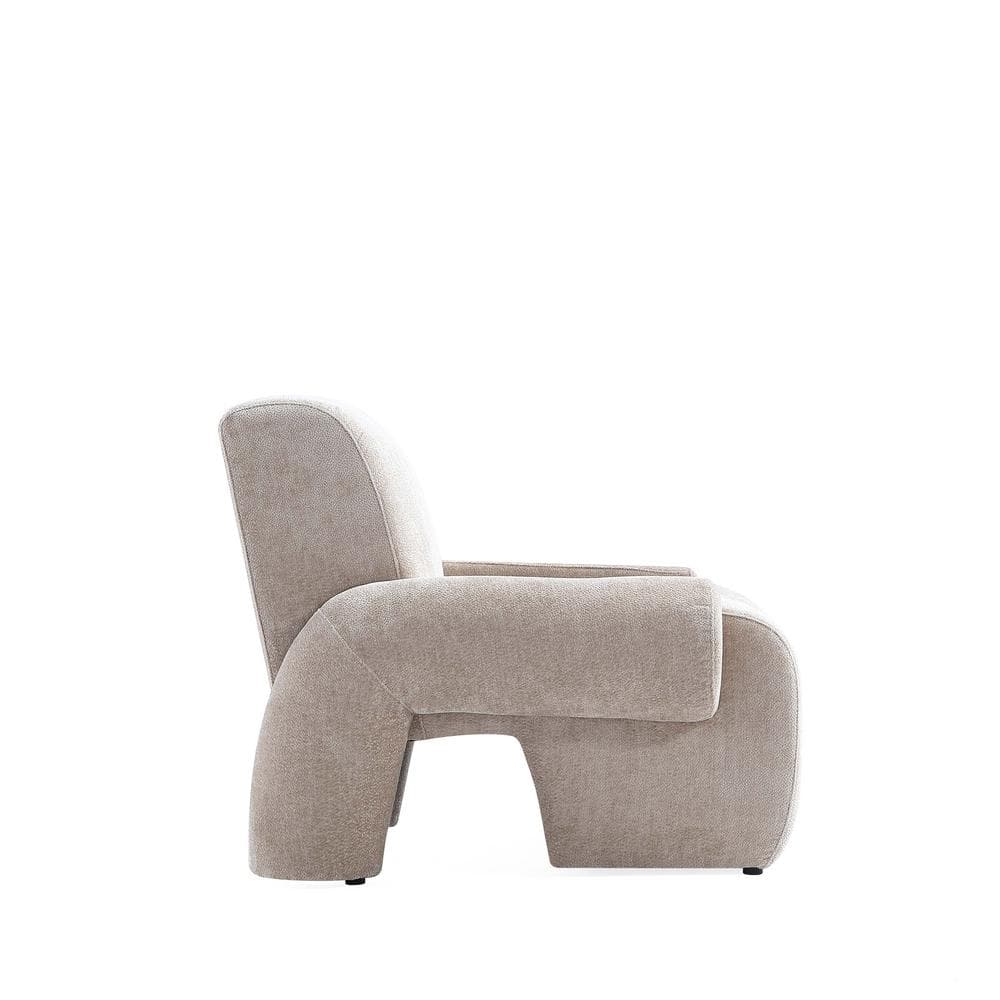 Beige Chenille Upholstered Accent Chairs with Pine Wood Base, Set of 2