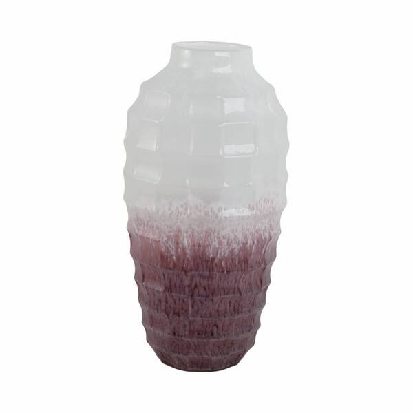 Liv & Skye 16 in. Pink Glass Round Two-Tone Decorative Vase