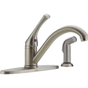 Classic Single-Handle Standard Kitchen Faucet with Side Sprayer in Stainless Steel