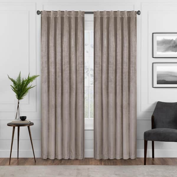 Eclipse Harper Thermalayer Mushroom Polyester Solid 50 in. W x 63 in. L Lined Noise Cancelling Rod Pocket Blackout Curtain