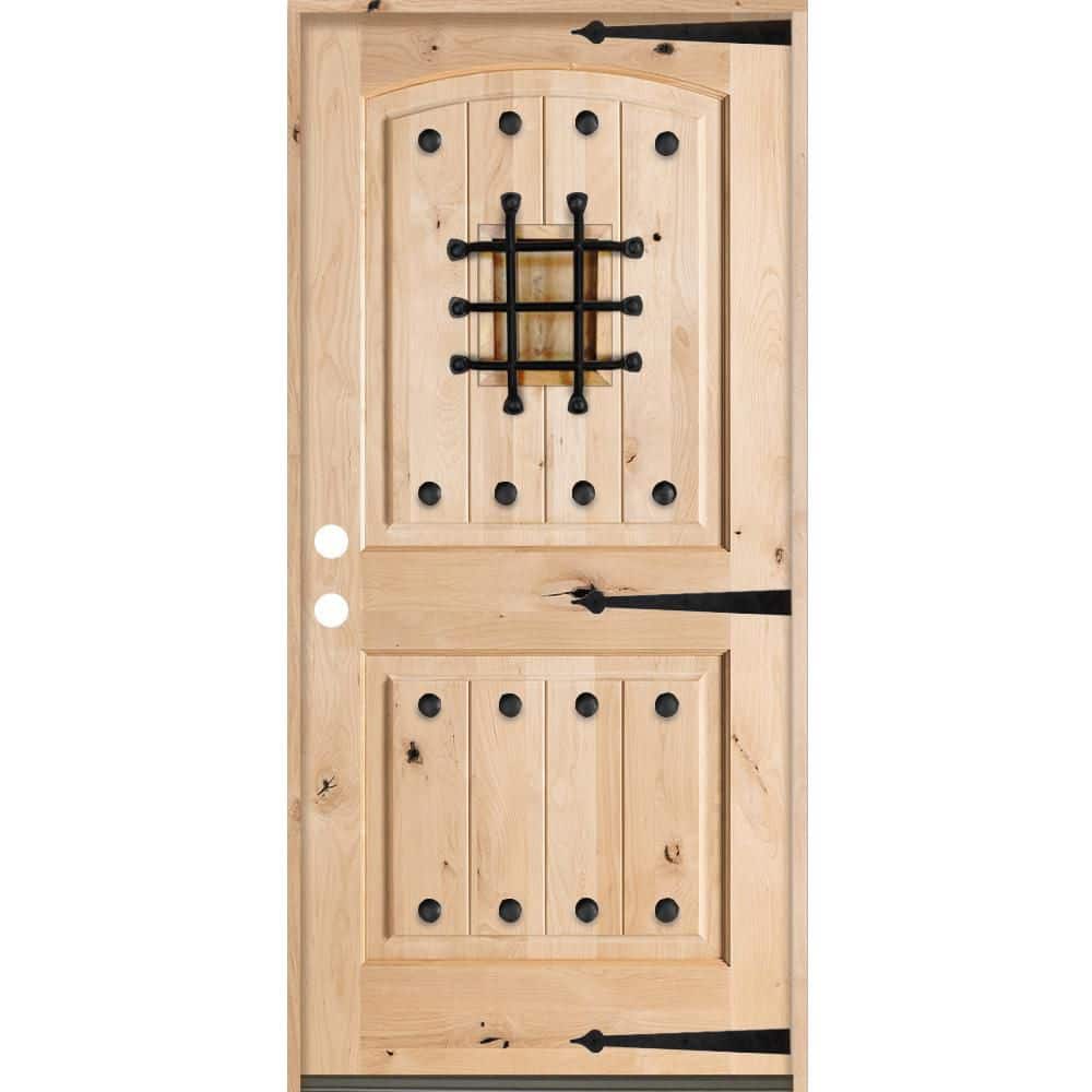 Mediterranean 30 in. x 80 in. Knotty Alder Right-Hand/Inswing Arch Top Unfinished Wood Prehung Front Door price history on PriceWatchPro