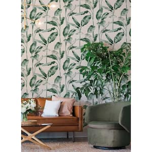 Banana Leaf Teal Matte Vinyl Peel and Stick Wallpaper