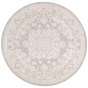 Reflection Light Gray/Cream 3 ft. x 3 ft. Floral Border Round Area Rug