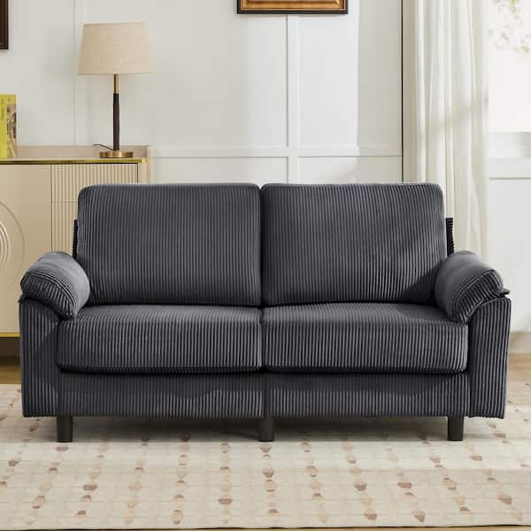 Modern 63.5 in. Gray Corduroy 2-Seat Loveseat with Pillow Top Arms