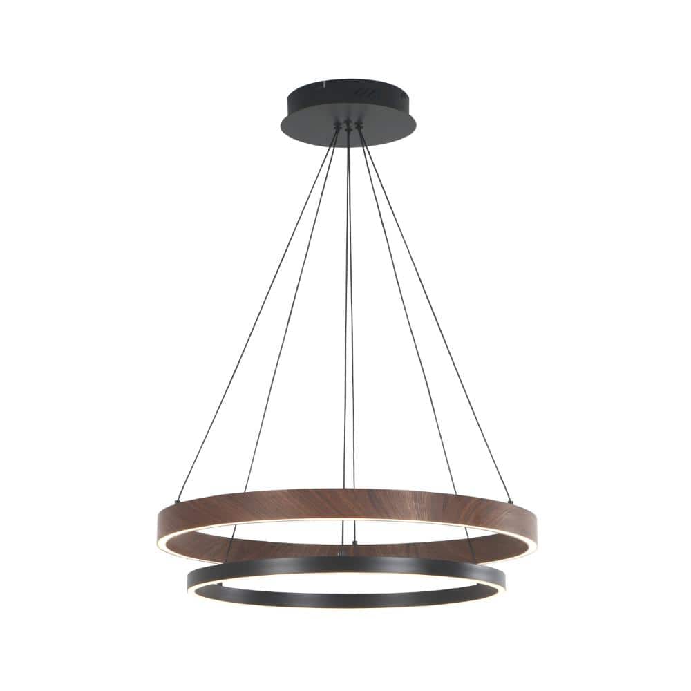 "23.6"" 2-Light Black and Wood Rings LED Dimmable Chandelier with 3000K Warm Light" price history on PriceWatchPro