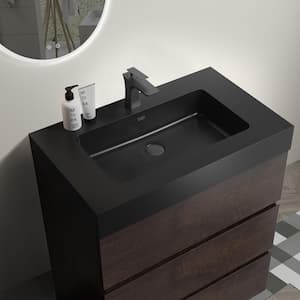 30 in. W x 18.1 in. D x 37 in. H Single Sink Freestanding Bath Vanity in Brown with Black Engineered Stone Top