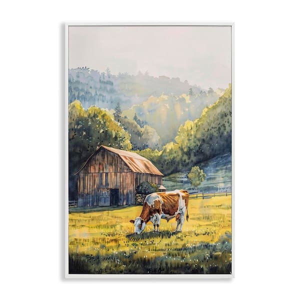 Stupell Industries Brown Spotted Cow Grazing by Franklyn Gregory White Framed Nature Giclee Art Print 18 in. x 12 in.