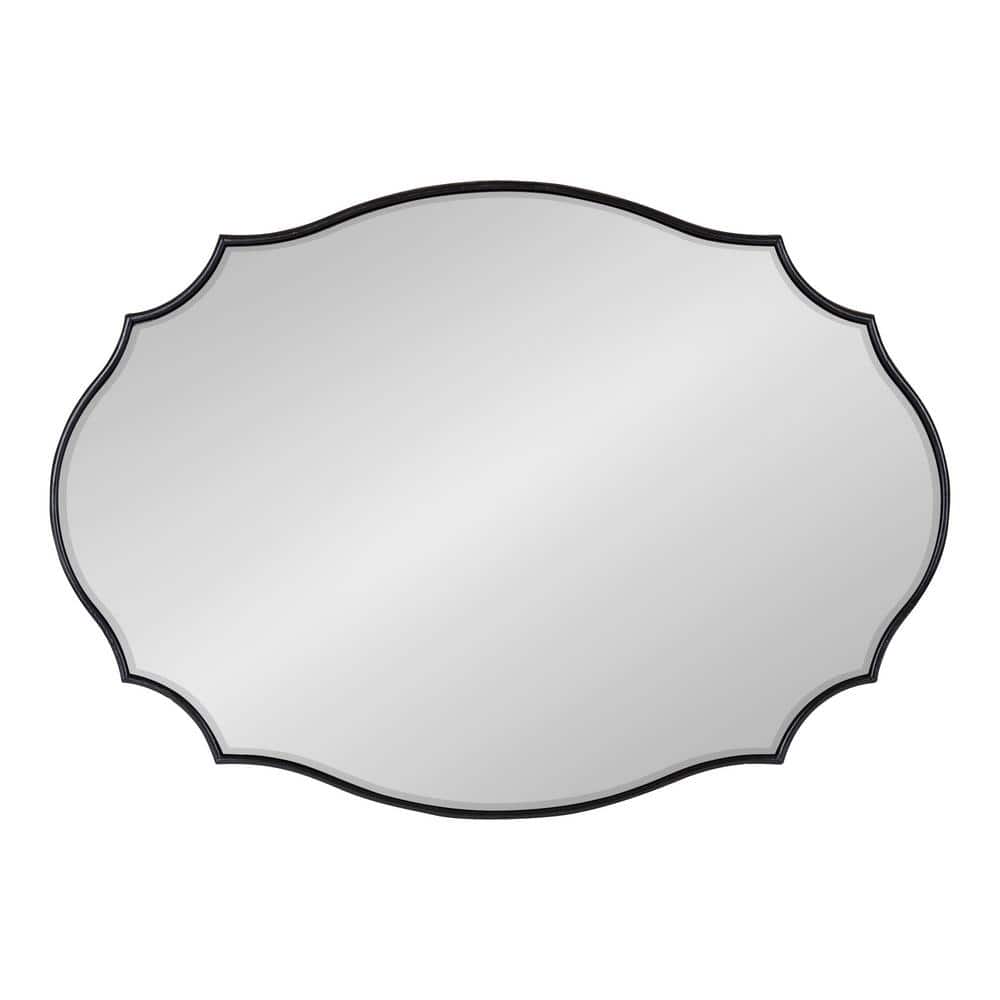 Elegant Full-Length Black Wood Scalloped Rectangular Mirror, 24x36