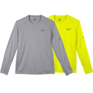 Men's Large Gray and High Visibility WORKSKIN Light Weight Performance Long Sleeve T-Shirt (2-Pack)