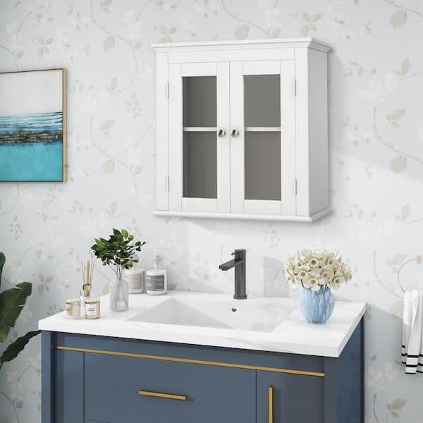 WELLFOR 20 in. W x 6.5 in. D x 20 in. H Bathroom Storage Wall Cabinet in White