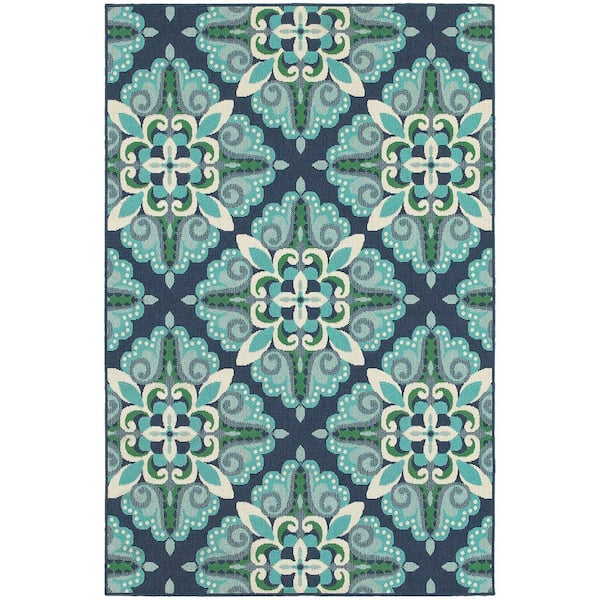 Bayview Blue/Aqua 5 ft 3 in x 7 ft 6 in Outdoor Patio Area Rug