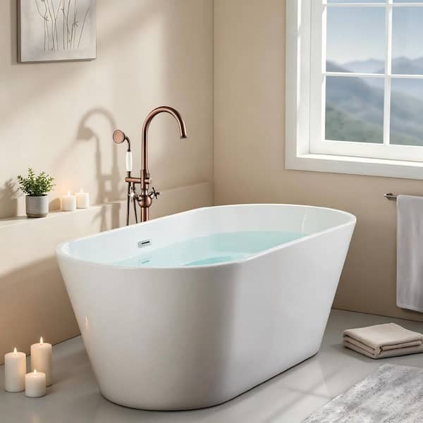 2-Handle Freestanding Tub Faucet with Round Hand Shower in Oil Rubbed Bronze