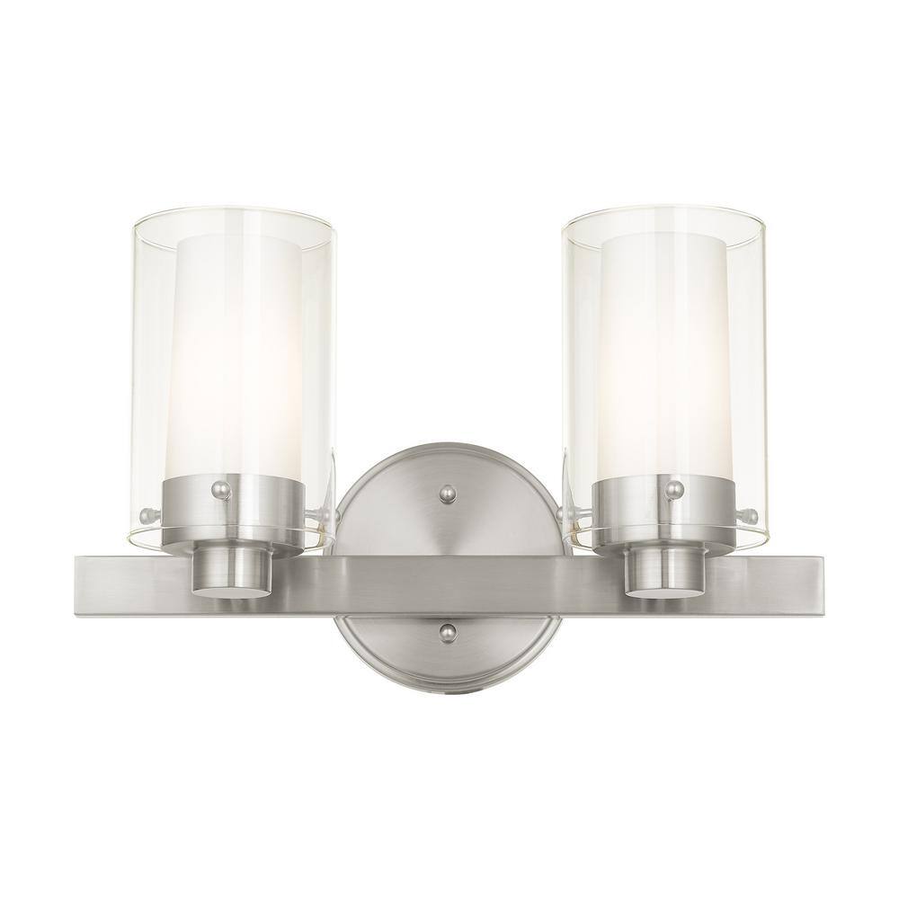 Sleek Manhattan Brushed Nickel 2-Light Vanity with Double-Glass