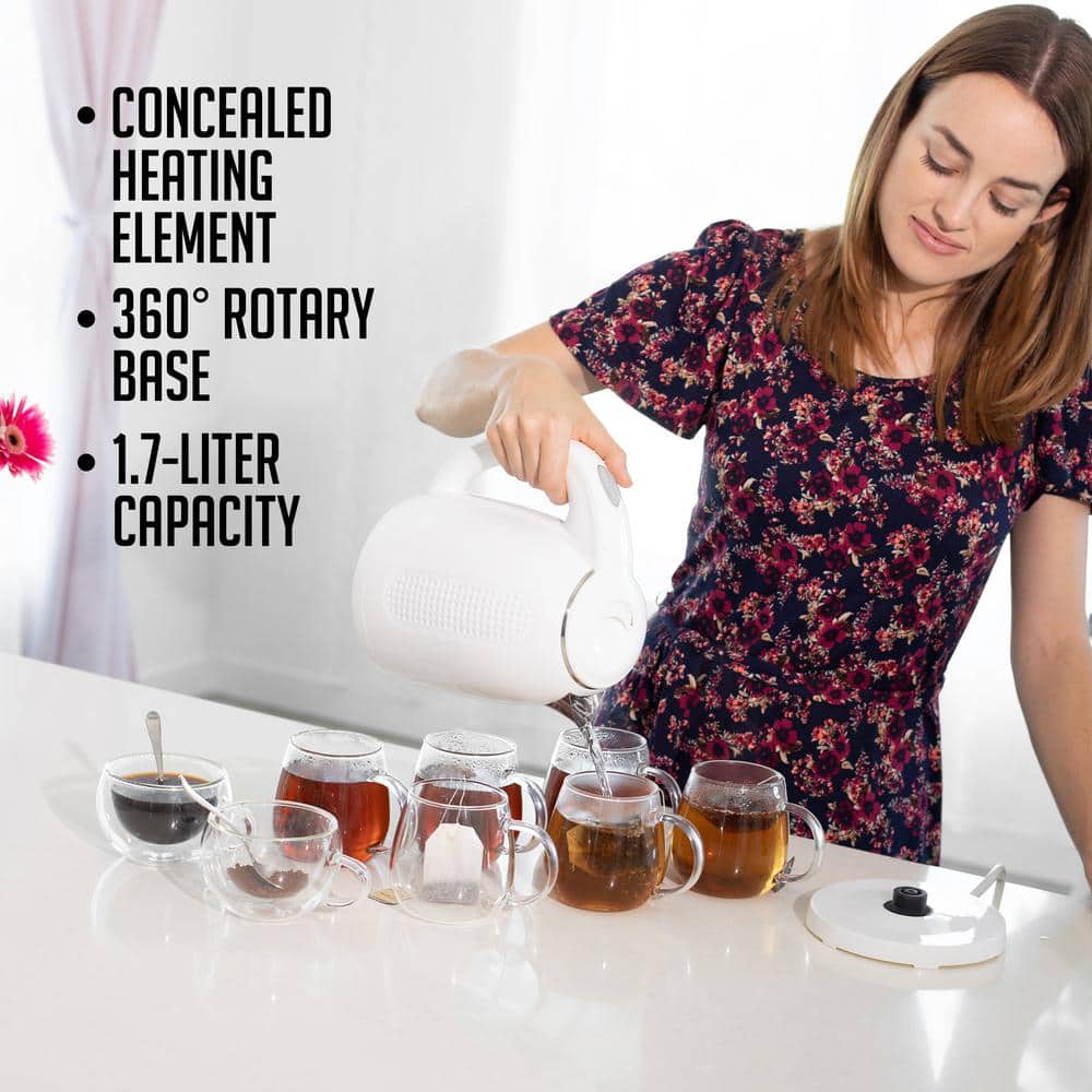 White 1.7L Stainless Steel Electric Kettle with Auto Shut Off