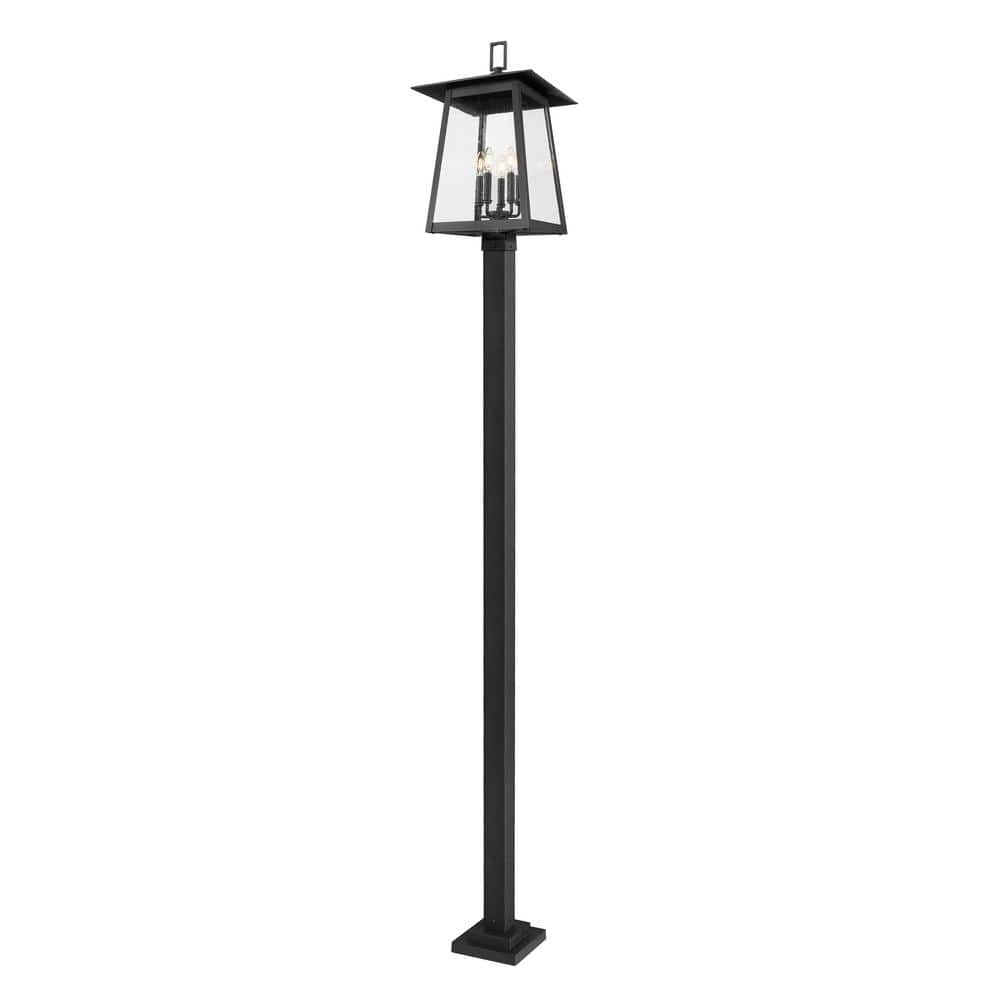 Rainer 5-Light Black Aluminum Hardwired Outdoor Marine Grade Post Light Set