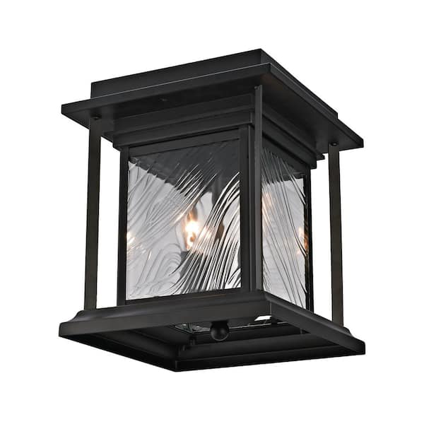 2-Light Transitional Outdoor Flush Mount Light with Watered Glass, Dark Bronze