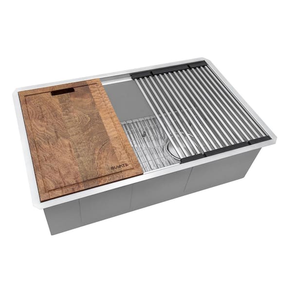 Veniso 36 in. Undermount Single Bowl 16-Gauge Slope Bottom Offset Drain Workstation Kitchen Sink