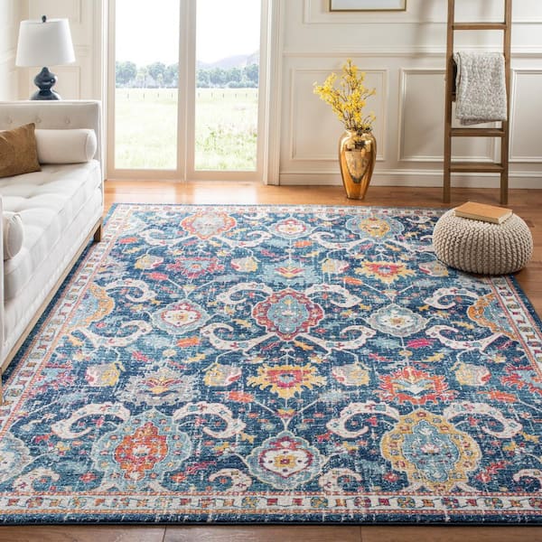 Evoke Navy/Fuchsia 8 ft. x 10 ft. Border Area Rug