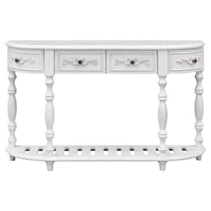 52.00 in. W x 13.00 in. D x 32.20 in. H White Linen Cabinet Curved Console Table with 4-Drawers and 1-Shelf