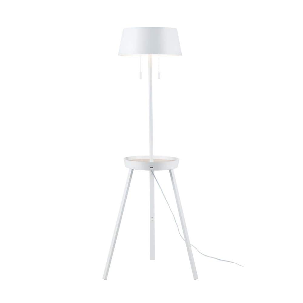 Light Matte White Shelf Floor Lamp, Floor Lamp With Tray Table And Usb Port