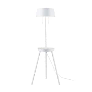 Hagen 59 in. 2-Light Matte White Shelf Floor Lamp with Concave Tray with USB Port and CEC Title20 LED Bulbs Included
