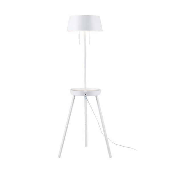 Light Matte White Shelf Floor Lamp, Floor Lamp With Tray And Usb Port