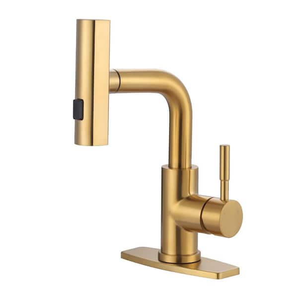 ARCORA Waterfall Single Handle Pull Down Bar Faucet with 3-Modes Sprayer and Deckplate in Brushed Gold