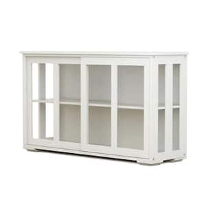 41.93inx13.99inx24.61in 2-ply MDF Sideboard Ready to Assemble Kitchen Cabinet in White with glass doors