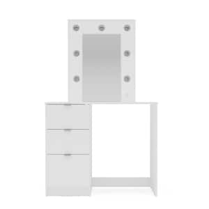 Daisy White Makeup Vanity Table with Lighted Mirror