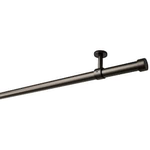 95 in. Intensions Single Curtain Rod Kit in Anthracite with Cap Finials with Ceiling Brackets