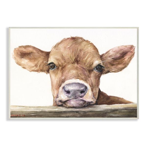 Stupell Industries 12 in. x 18 in. "Cute Baby Cow" by George Dyachenko Wood Wall Art