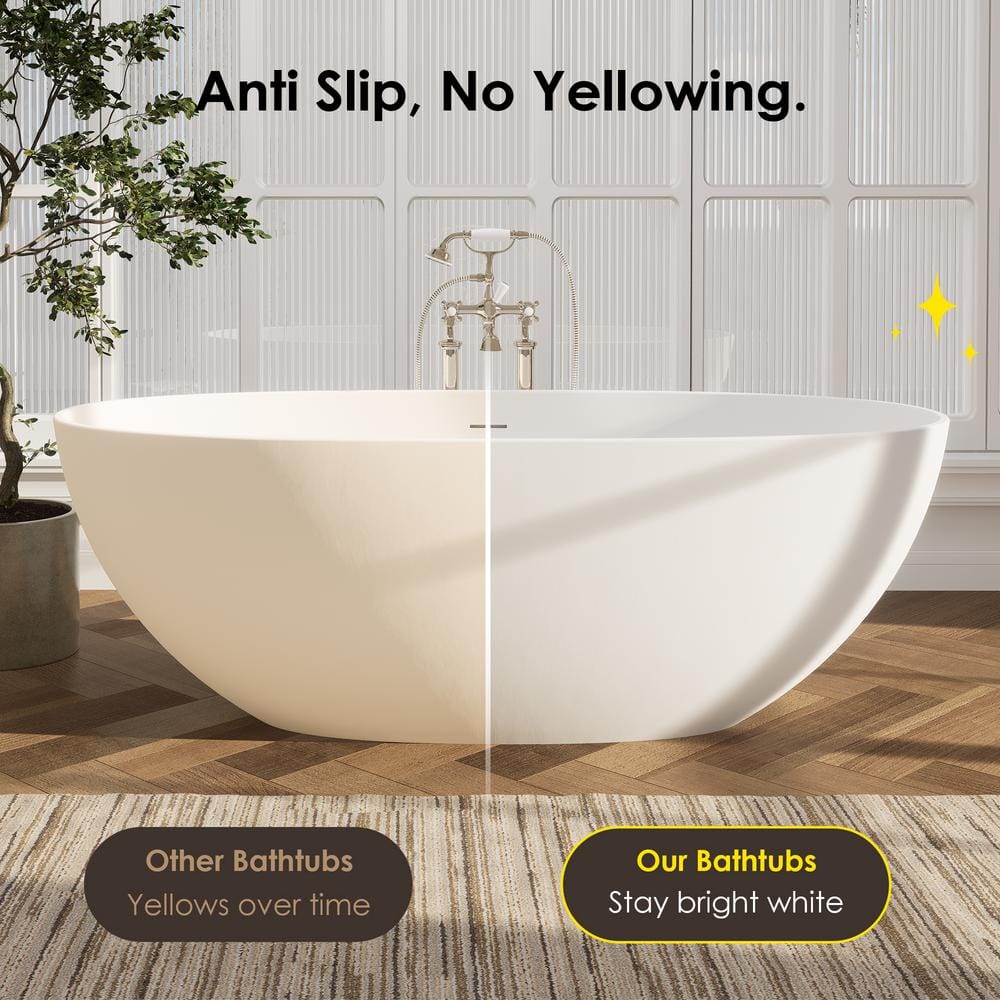 Euston 65'' Matte White Solid Surface Freestanding Oval Bathtub
