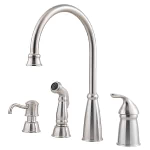 Avalon Single-Handle High-Arc Standard Kitchen Faucet with Side Sprayer and Soap Dispenser in Stainless Steel