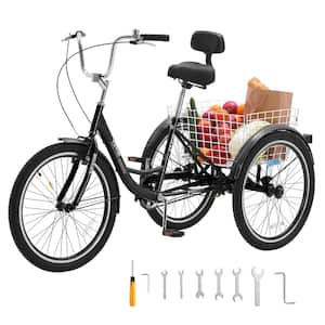 Adult Tricycles Bike 20 in. 3-Wheeled Bicycles 3 Wheel Bikes Trikes Carbon Steel Cruiser Bike, Black