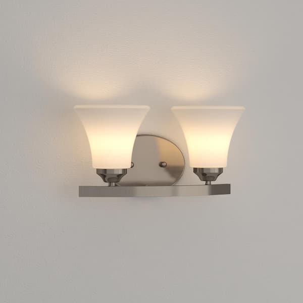 Adorn Collection 2-Light Brushed Nickel Etched Glass Traditional Bath Vanity Light