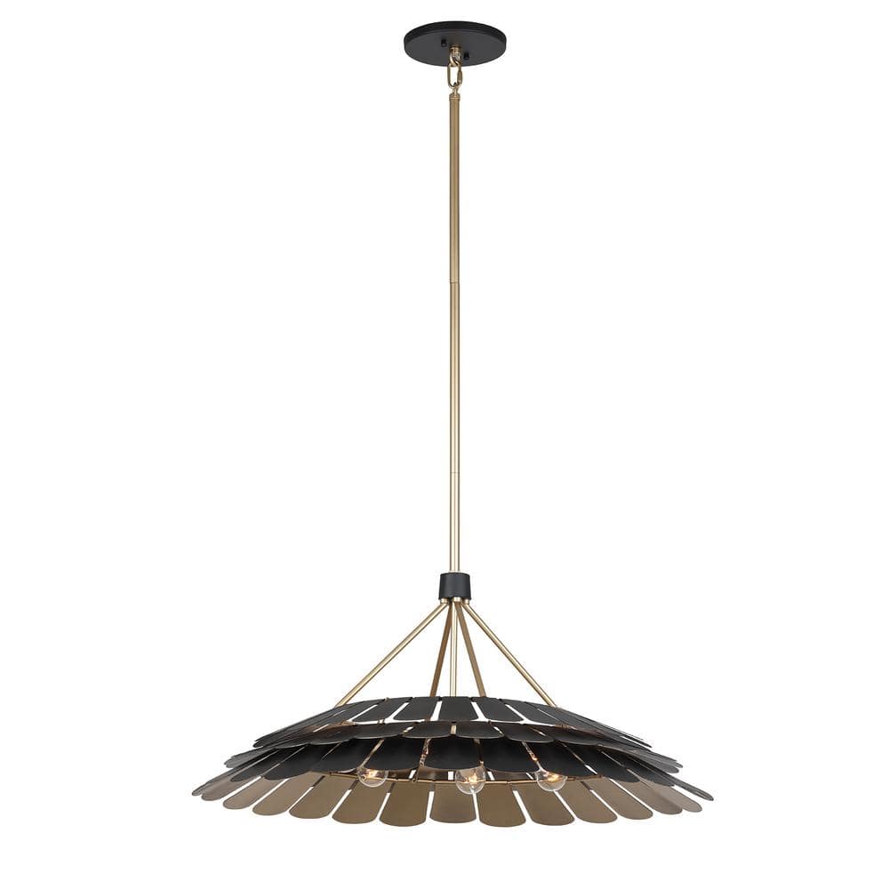 Midnight Black and Gold 6-Light Metal Dome Pendant
