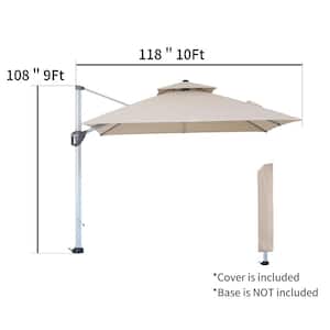 10 ft. Square 360-Degree Rotation Aluminum Cantilever Patio Umbrella 2-Tier Umbrella with Umbrella Cover in Beige
