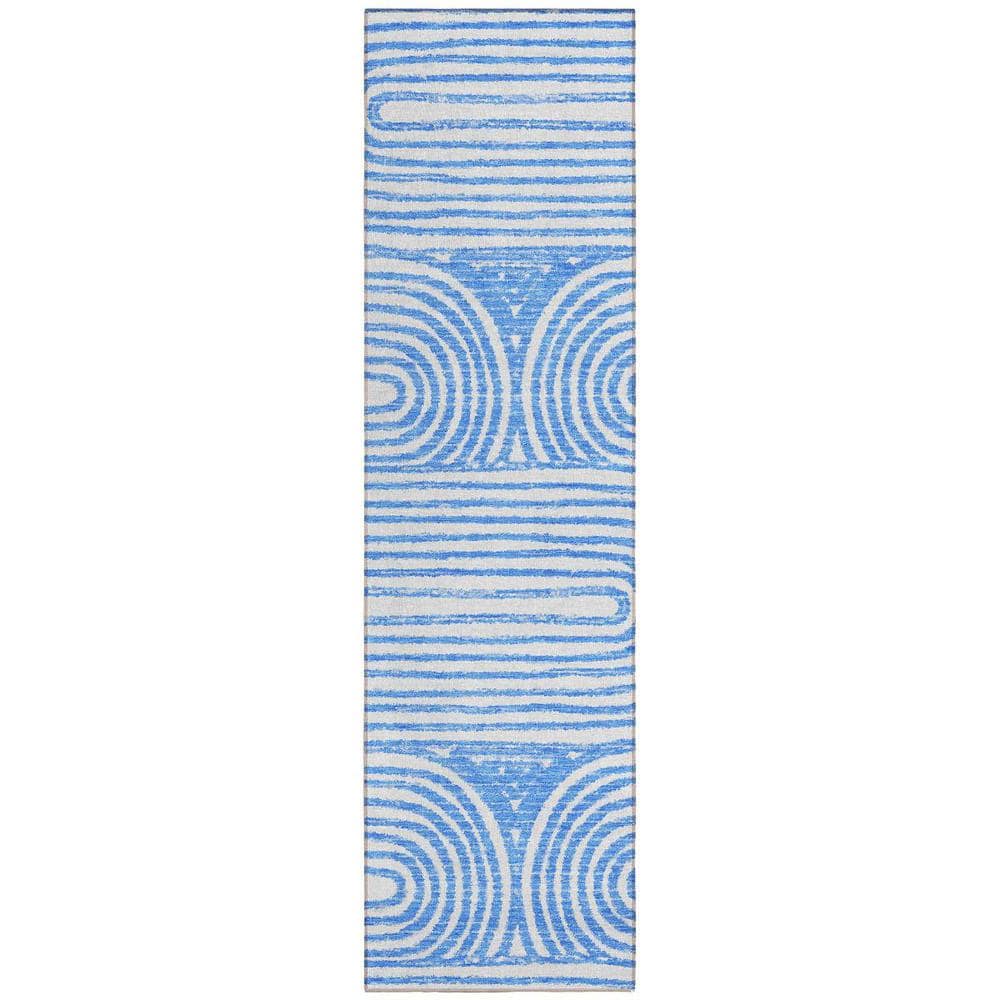 Blue and White 2 ft. x 8 ft. Woven Abstract Runner Indoor/Outdoor Area Rug price history on PriceWatchPro