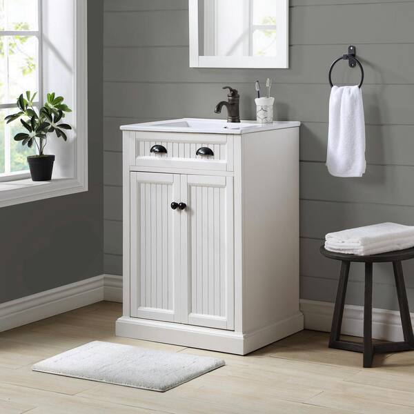 Crosley Furniture Seaside 24 In W X 34 25 In H Bath Vanity In Distressed White With Ceramic Vanity Top In White With White Basin Cf7024 Wh The Home Depot